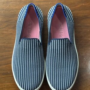 Rothy's Navy and White Striped Slip-Ons